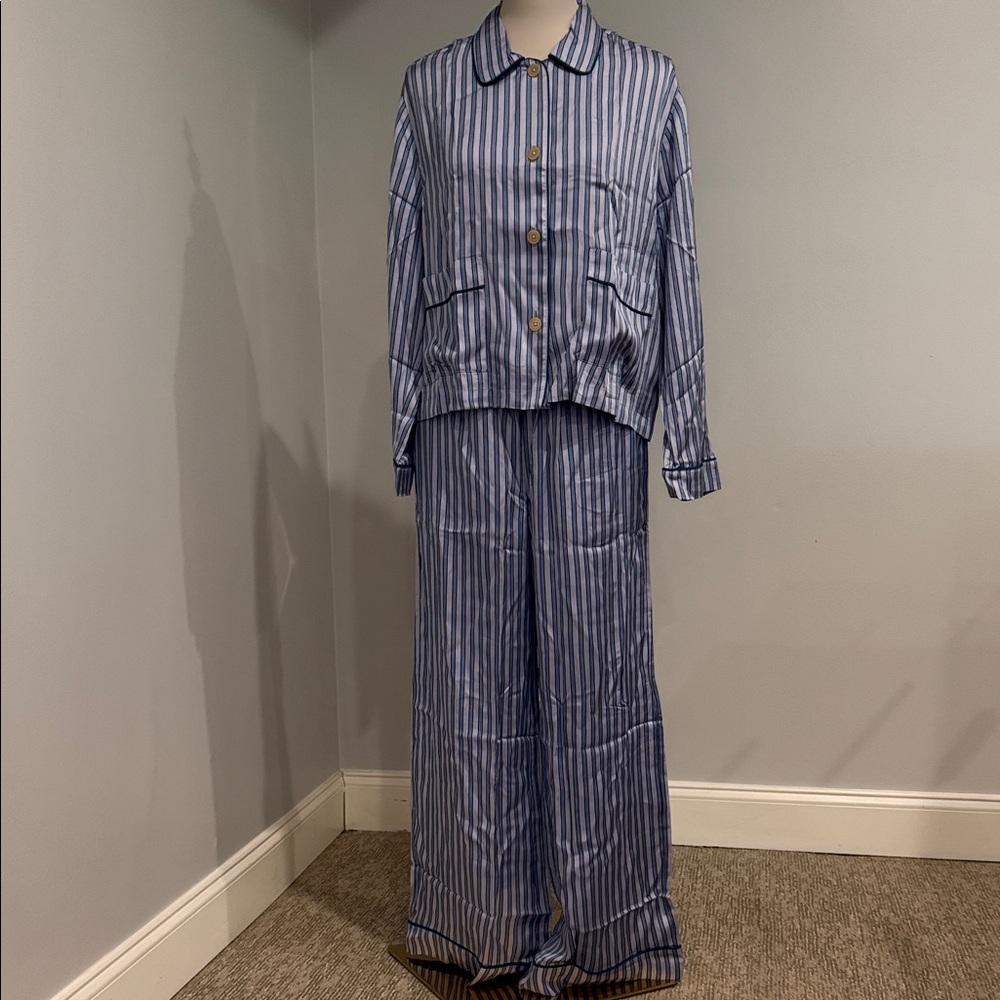 J. Crew Blue and White Striped Pajama Set